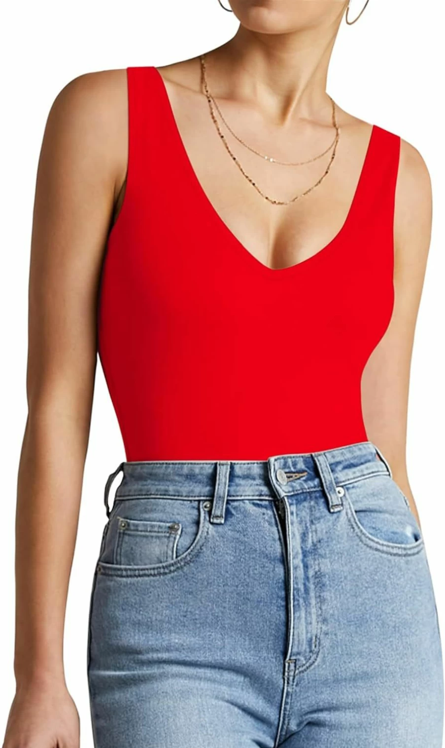 JORASOB Women's V-Neck Sleeveless Tank Top Bodysuit - Stretchy Jumpsuit T-Shirt Style Romper