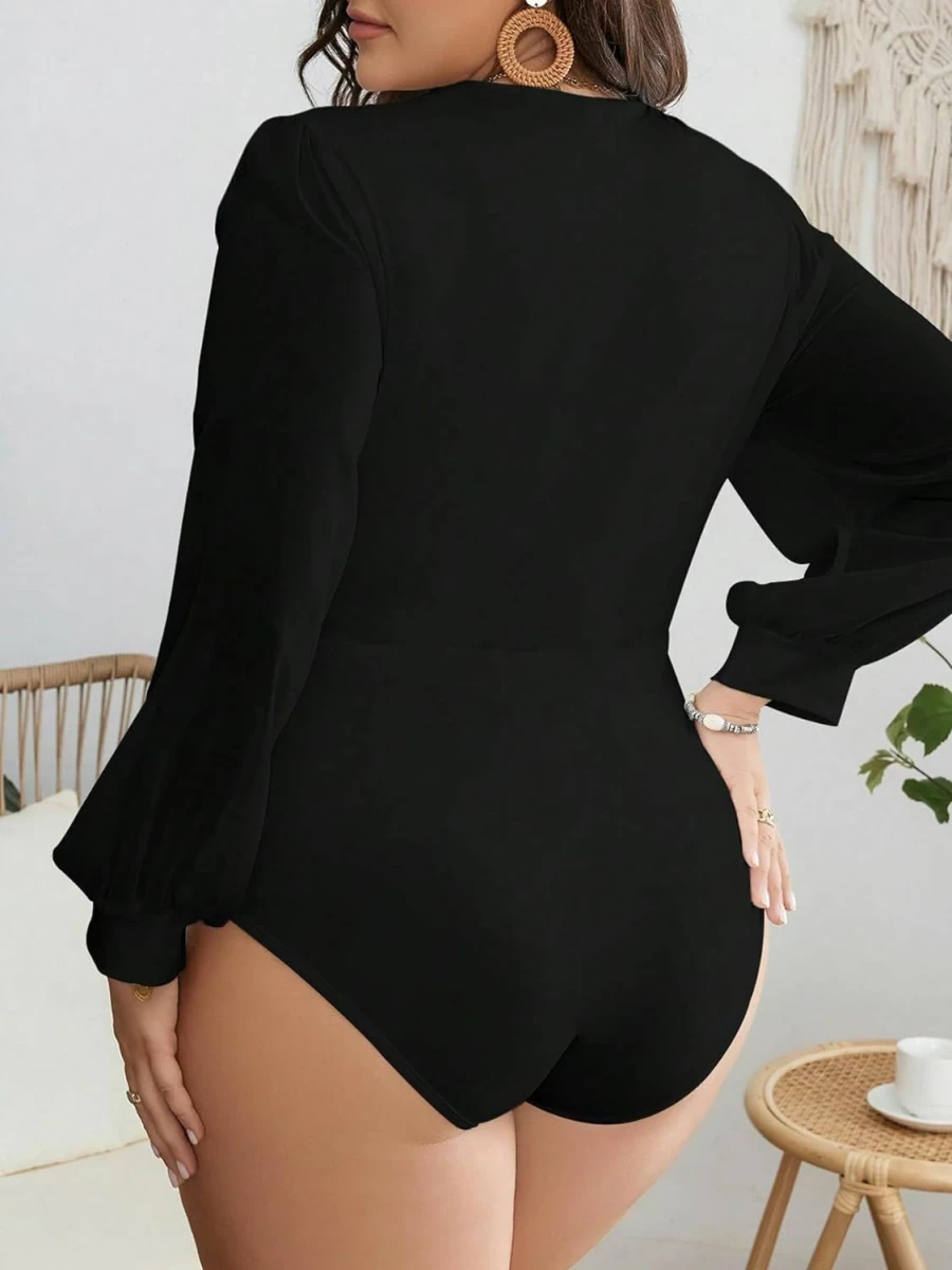 Floerns Plus Size Women's Wrap Surplice V-Neck Long Sleeve Bodysuit Top