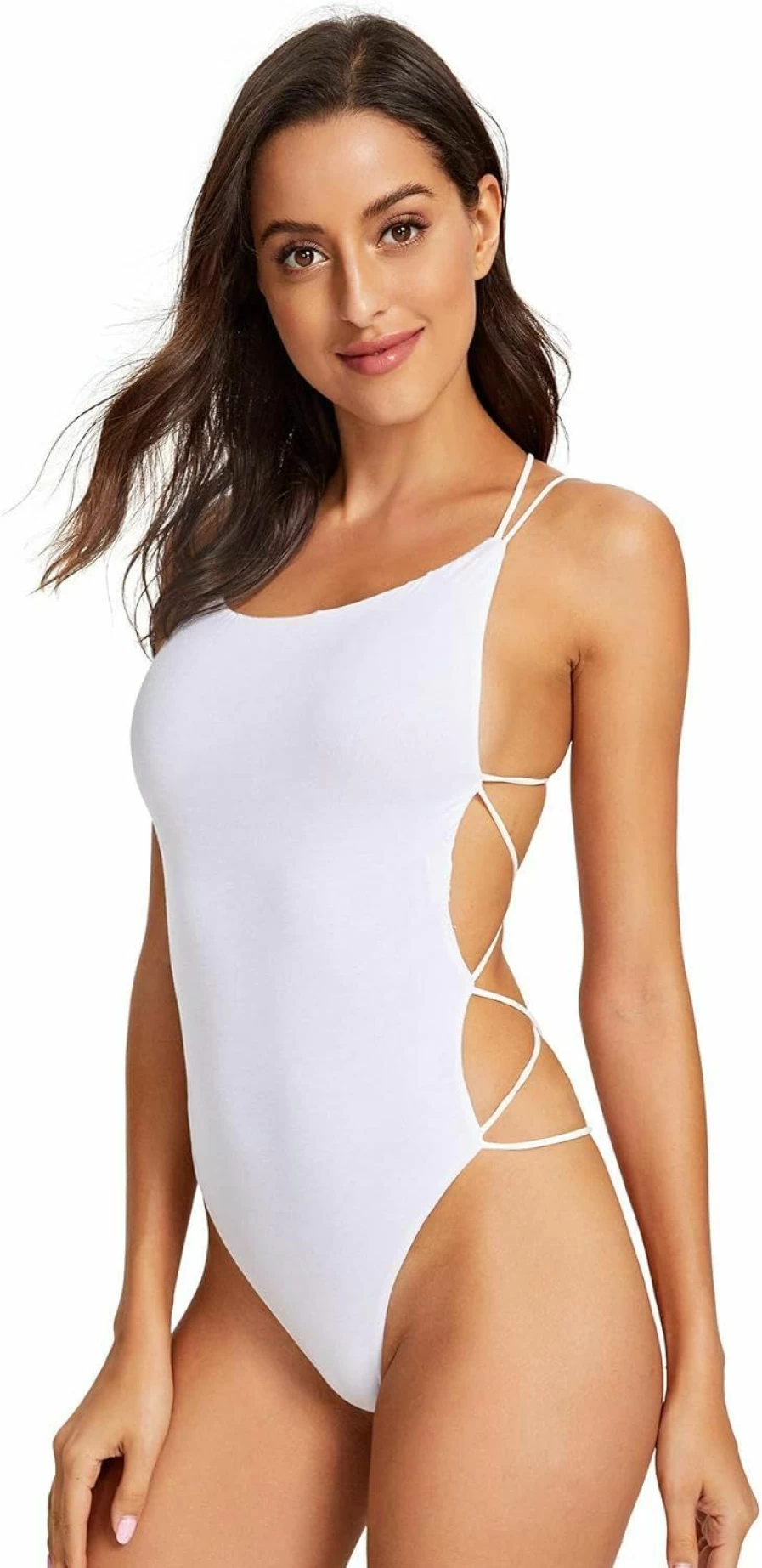 Verdusa Women's Sleeveless Scoop Neck Bodysuit - Backless Strappy Jumpsuit for Women - Sexy Casual Romper