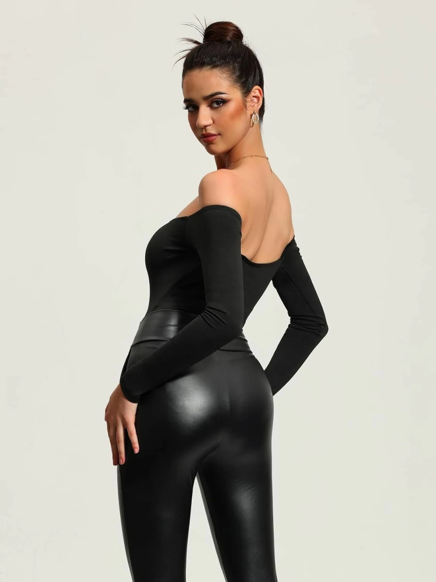 HAWILAND Women's Slim Fit Mock Neck Long Sleeve Bodysuit Jumpsuit - Stretchy One Piece Top for Fashion & Comfort