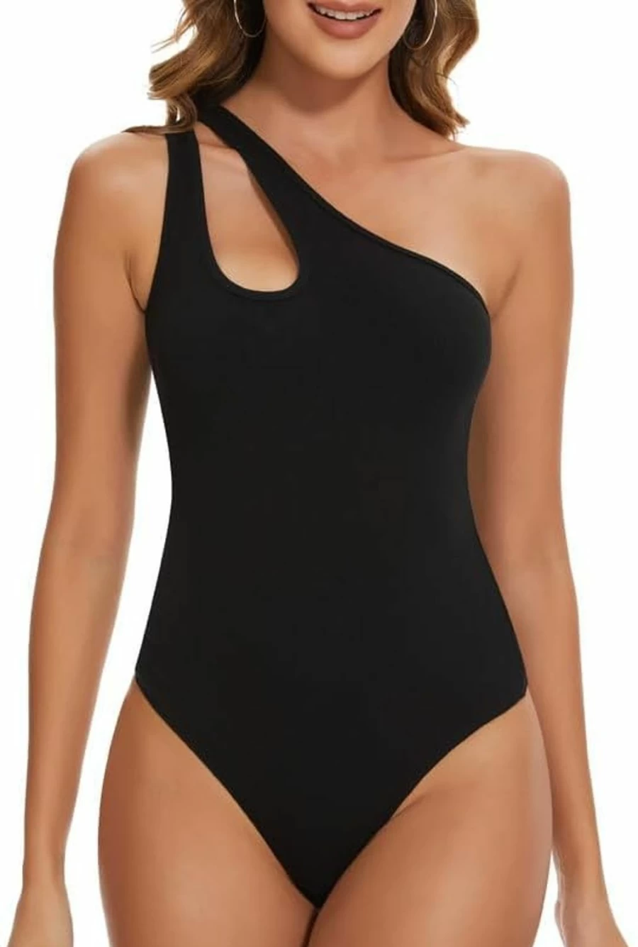 SHAPERIN Women's One Shoulder Backless Bodysuit - Sleeveless Cutout Thong Leotard for Dance & Fitness