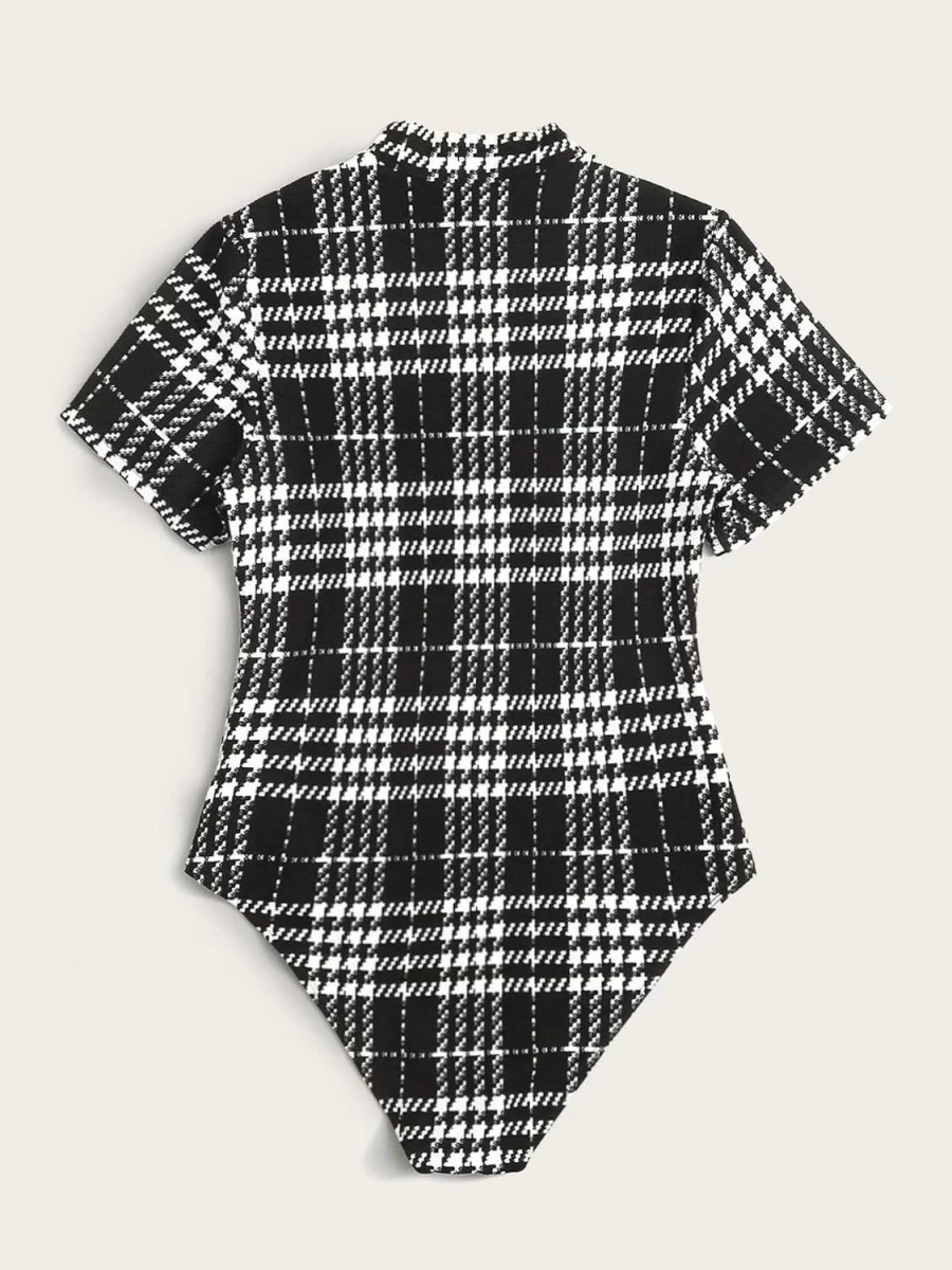 Floerns Plus Size Plaid Print Short Sleeve T-Shirt Bodysuit for Women