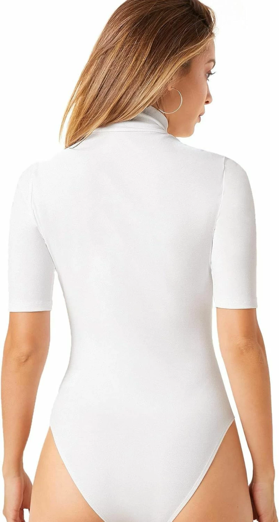 Verdusa Women's Slim-Fit Mock Neck Bodysuit - Stretchy Basic Short Sleeve Top for Women | Solid Color Bodycon Tee