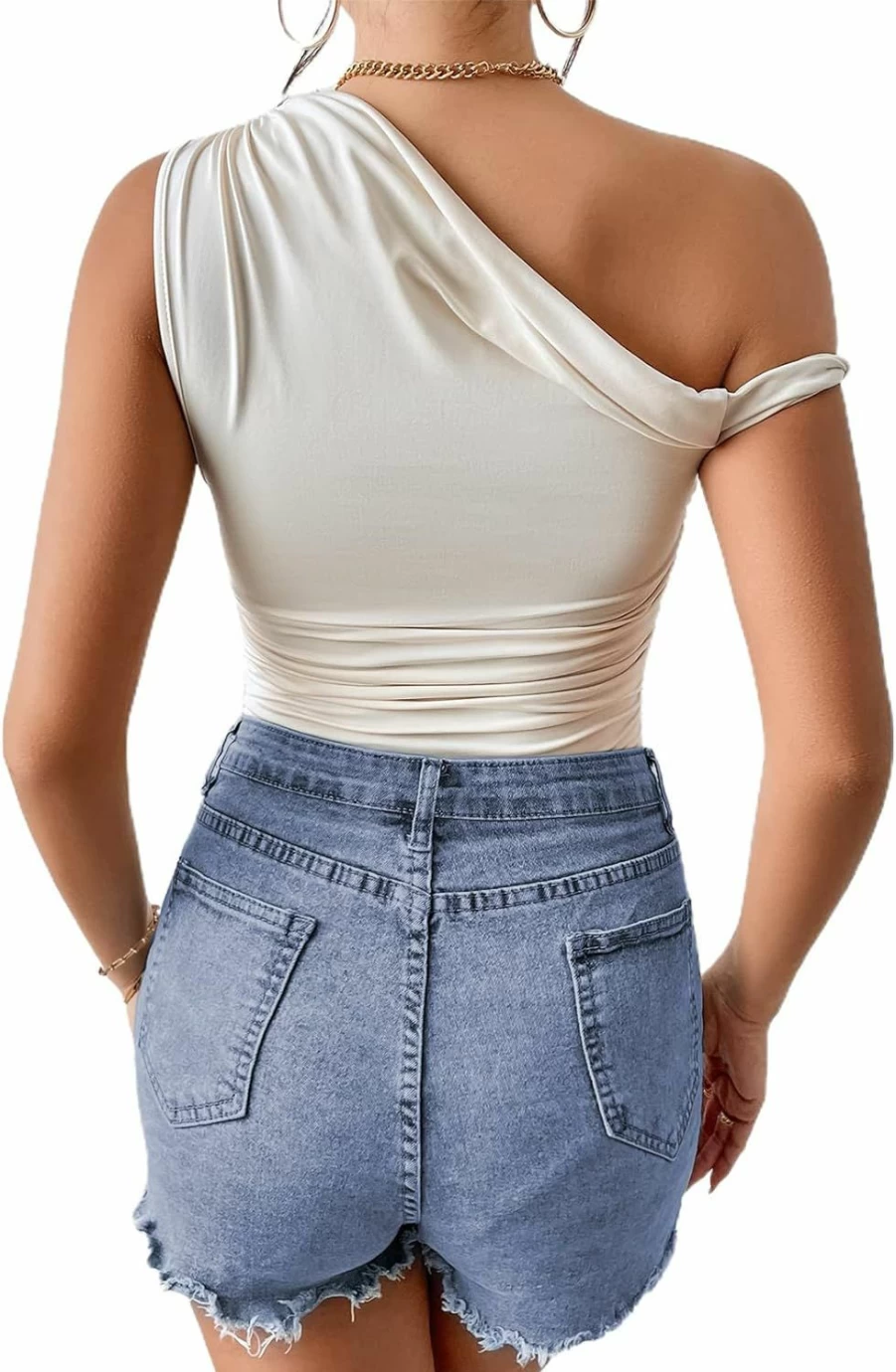 LilyCoco Women's Sexy Ruched Asymmetrical Bodysuit - Sleeveless Stretch Tank Top for Women