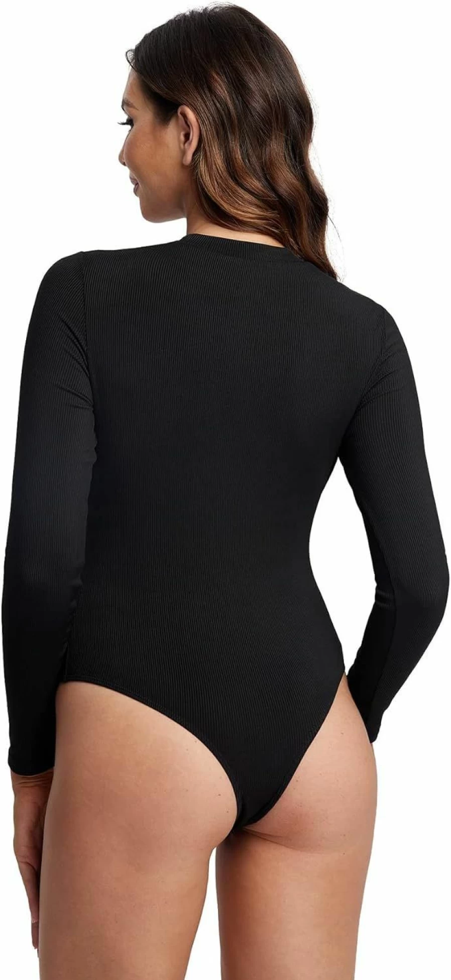OYOANGLE Women's Slim Fit Rib Knit Long Sleeve Wrap Front Bodysuit - Crewneck Cut Out Design Tops