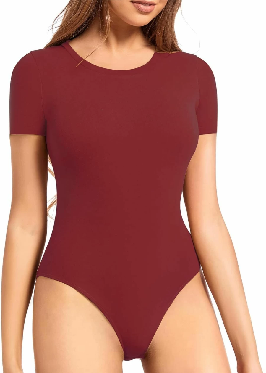 BICLUD Women's Basic Round Neck Short Sleeve T-Shirt Bodysuit Tops - JS2003