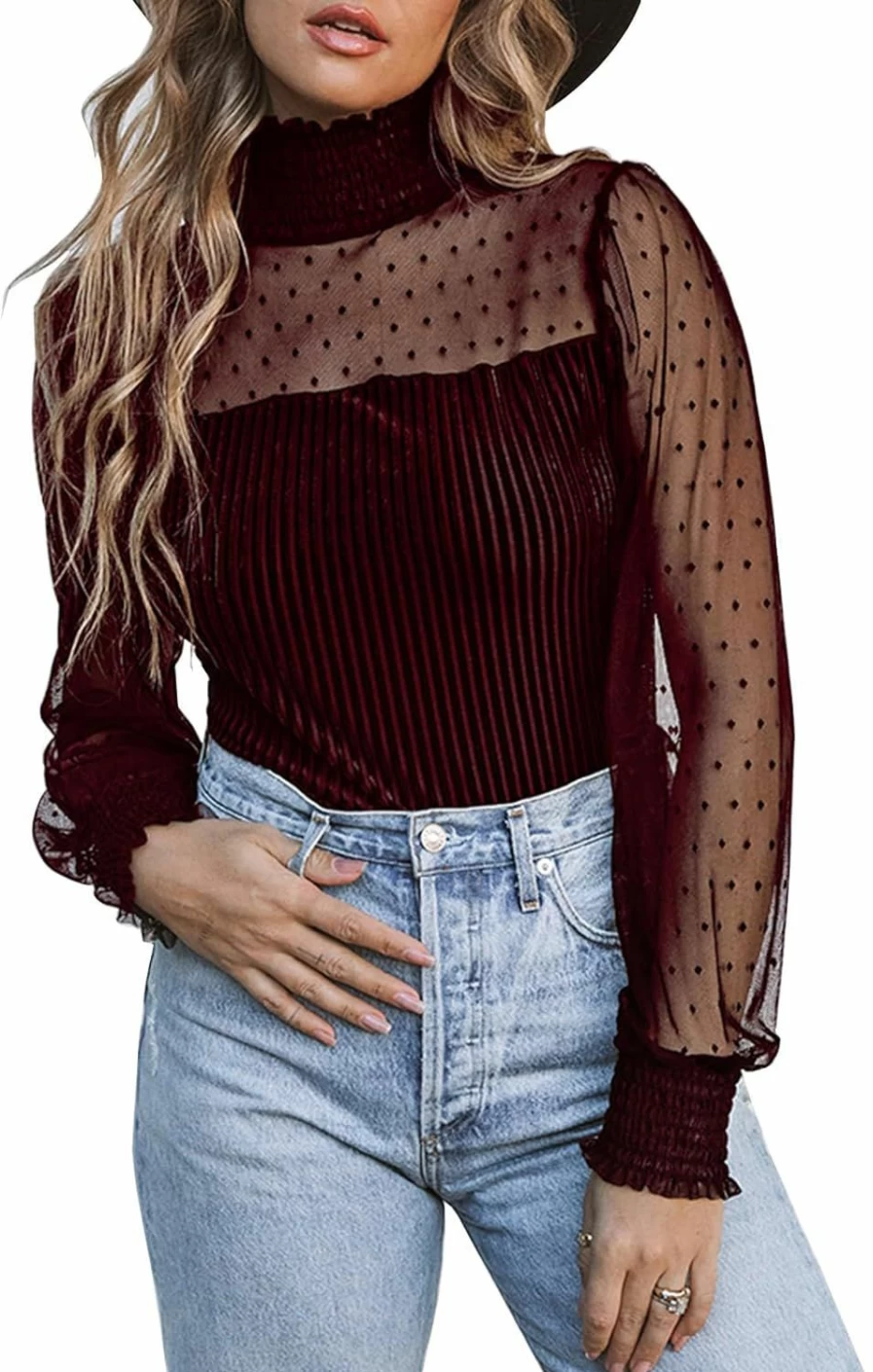 YOGOLAI Women's Ribbed Long Sleeve Bodysuit - Stretchy Solid Leotard Top for Women