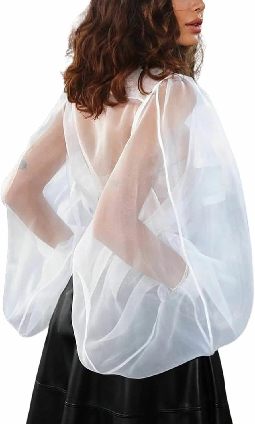 Rooscier Women's Sheer Mesh V-Neck Leotard Bodysuit - White Small Size