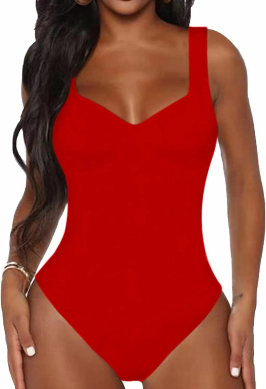 Bellelovin Women's Sleeveless Square Neck Tank Top Bodysuit - Sweetheart V-Neck Stretchy Summer T-Shirt