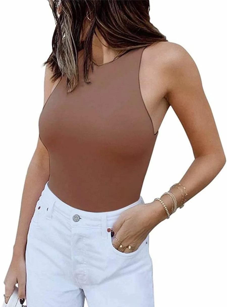 PRIMODA Women's Sexy Racerback Bodysuit Tank Top - Sleeveless High Cut Stretchable Comfort Fit Summer Casual Wear