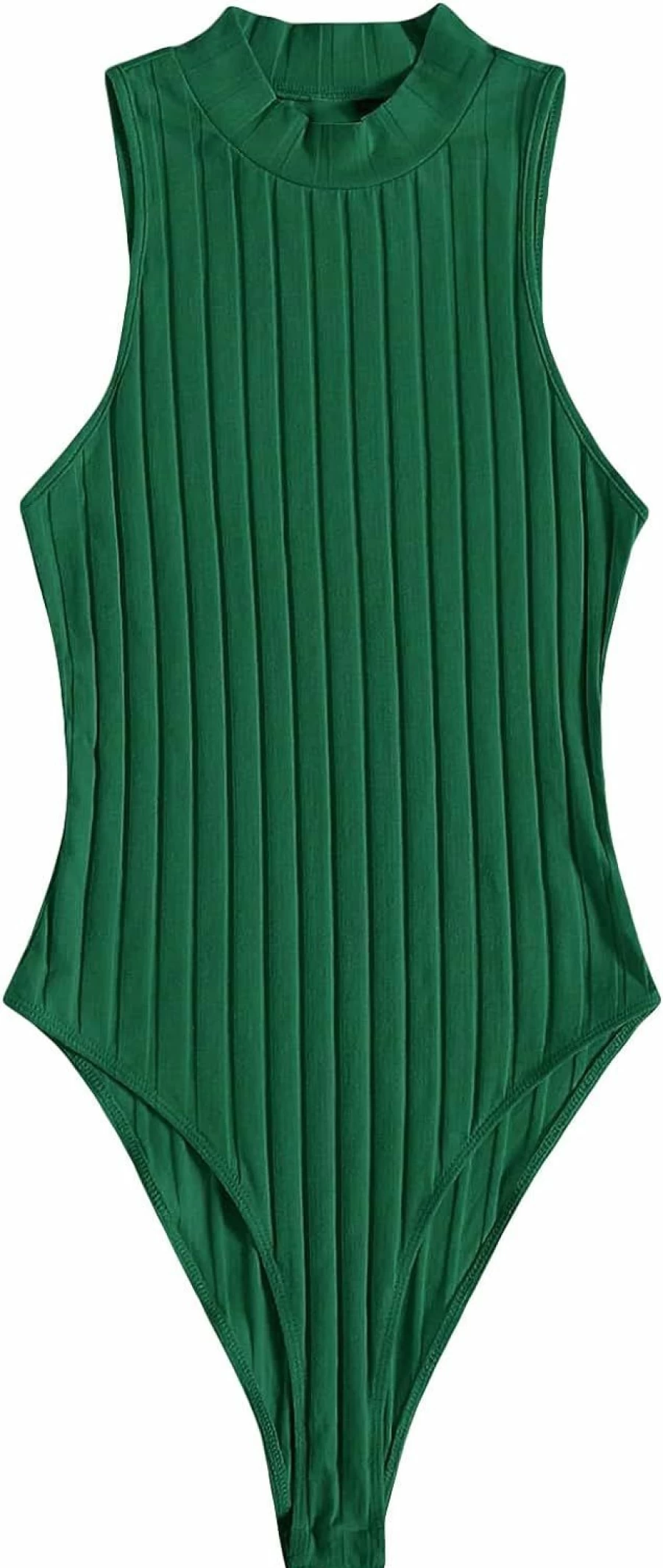 Milumia Women's Ribbed Knit Mock Neck Bodysuit - Sleeveless High Cut Solid Top for Women