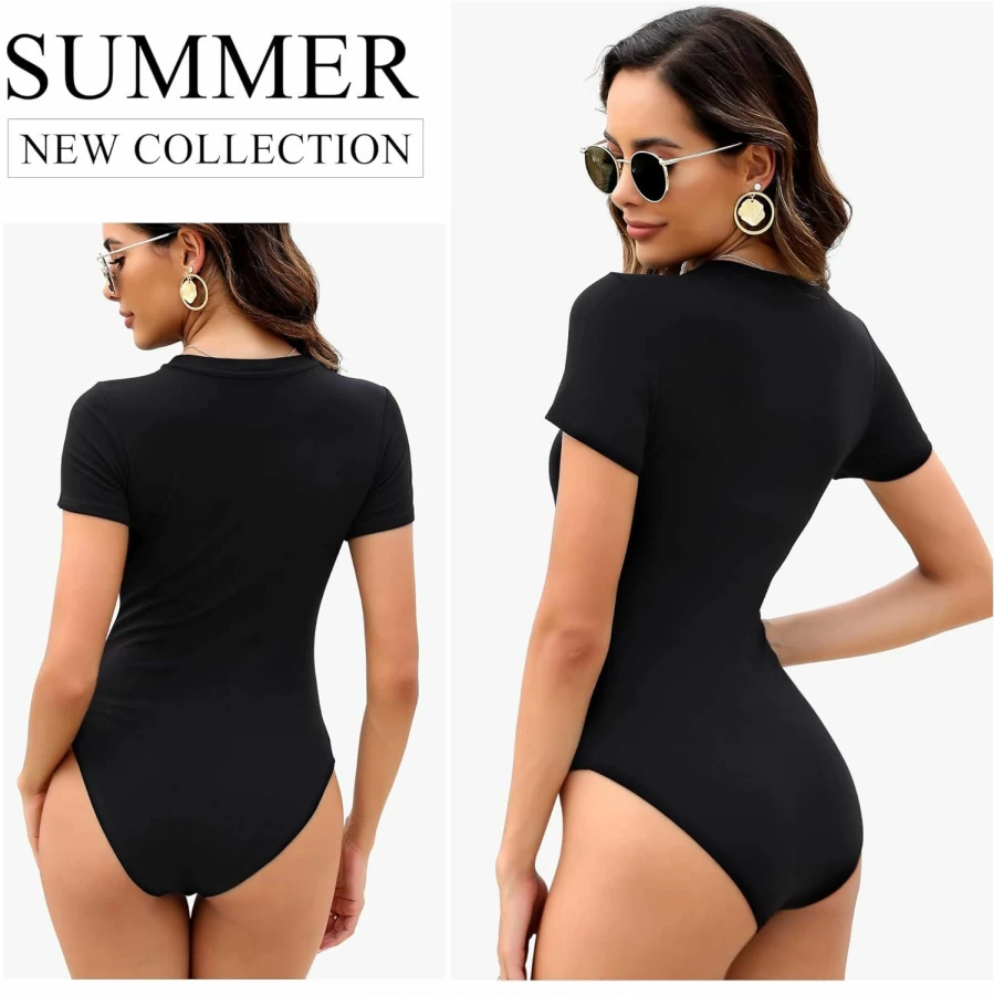 "MLYENX Women's 5 Pack Stretchy Casual T-Shirt Bodysuits - Short Sleeve Round Neck Basic Shirts"