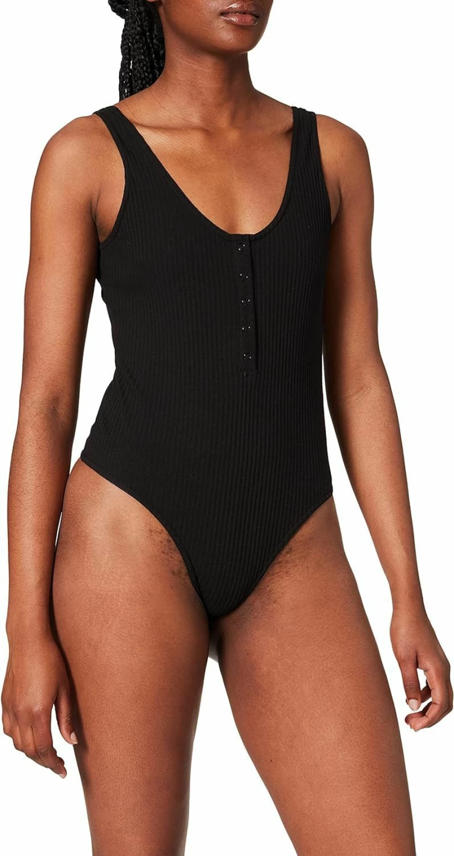 Hurley Women's V-Neck Ribbed Bodysuit - Comfortable Stretch Fit Casual Top