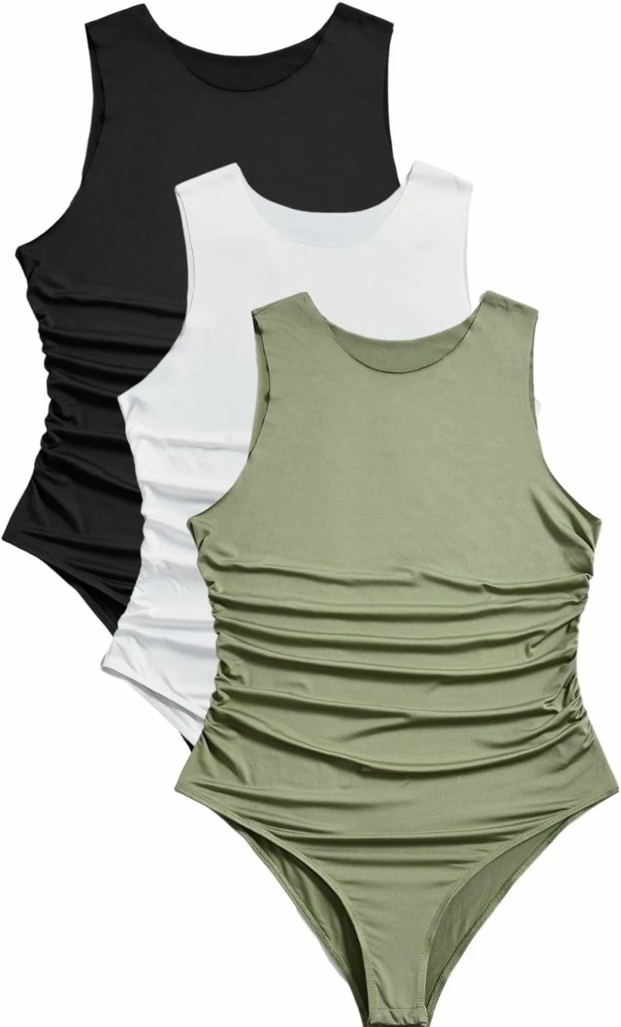 SHENHE Women's Plus Size Seamless Ruched Tank Top & Bodysuit 3-Piece Set - Sleeveless Stretch Basic Tops