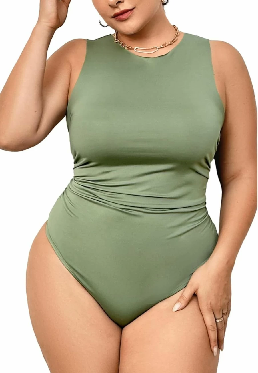 SHENHE Women's Plus Size Seamless Ruched Tank Top & Bodysuit 3-Piece Set - Sleeveless Stretch Basic Tops