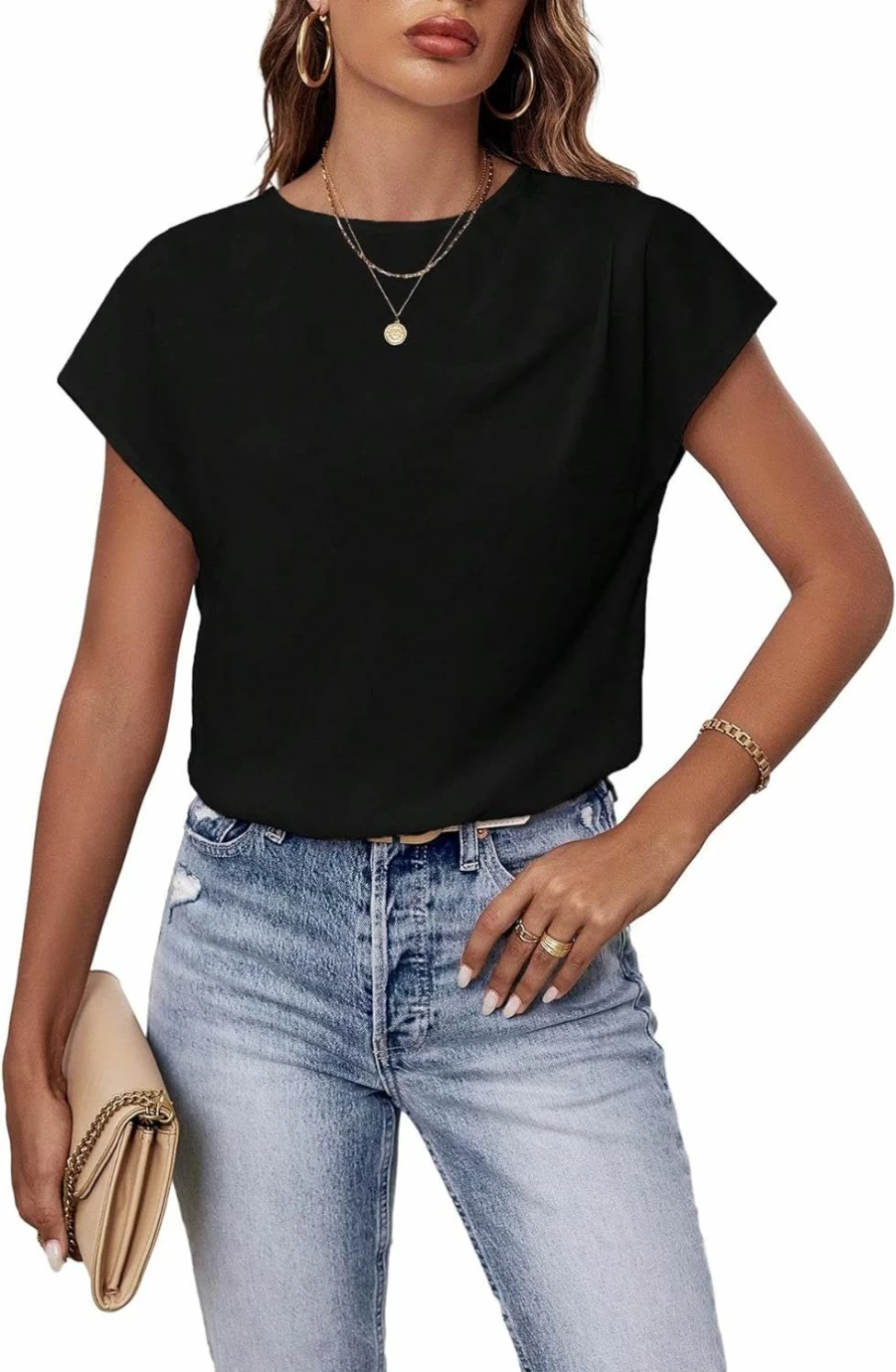 GORGLITTER Women's Casual Short Sleeve Leotard Bodysuit Top - Comfortable Round Neck Stretchy T-Shirt for Women