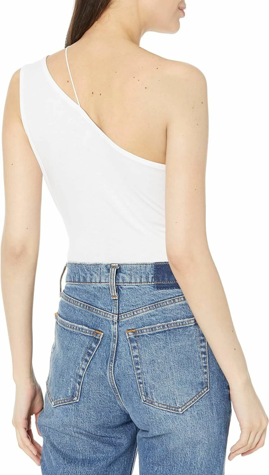 BCBGeneration Women's One Shoulder Asymmetric Bodysuit with Cutout Detail and Button Front