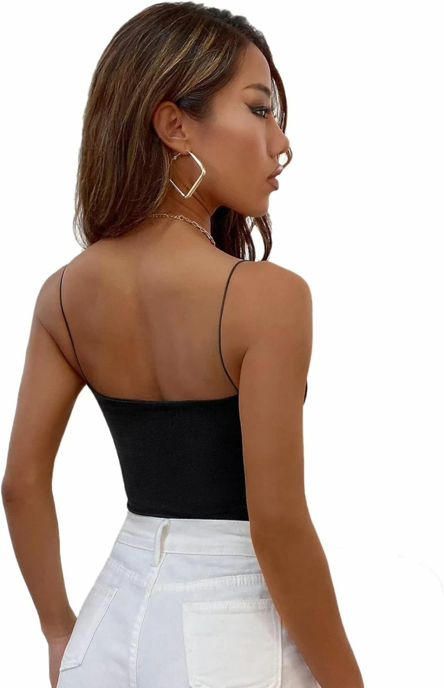 GORGLITTER Women's Sleeveless Strapless Bodysuit - Spaghetti Strap Leotard Top for Women - Stretchy Jumpsuit for Dance, Yoga, and Casual Wear