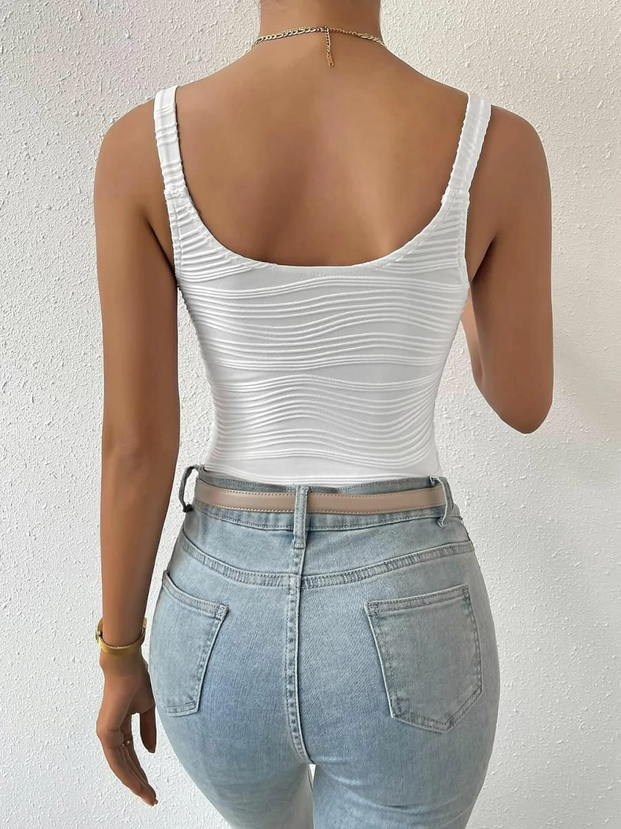 Milumia Women's Textured Sleeveless Jumpsuit - Scoop Neck Linked Tank Top Bodysuit