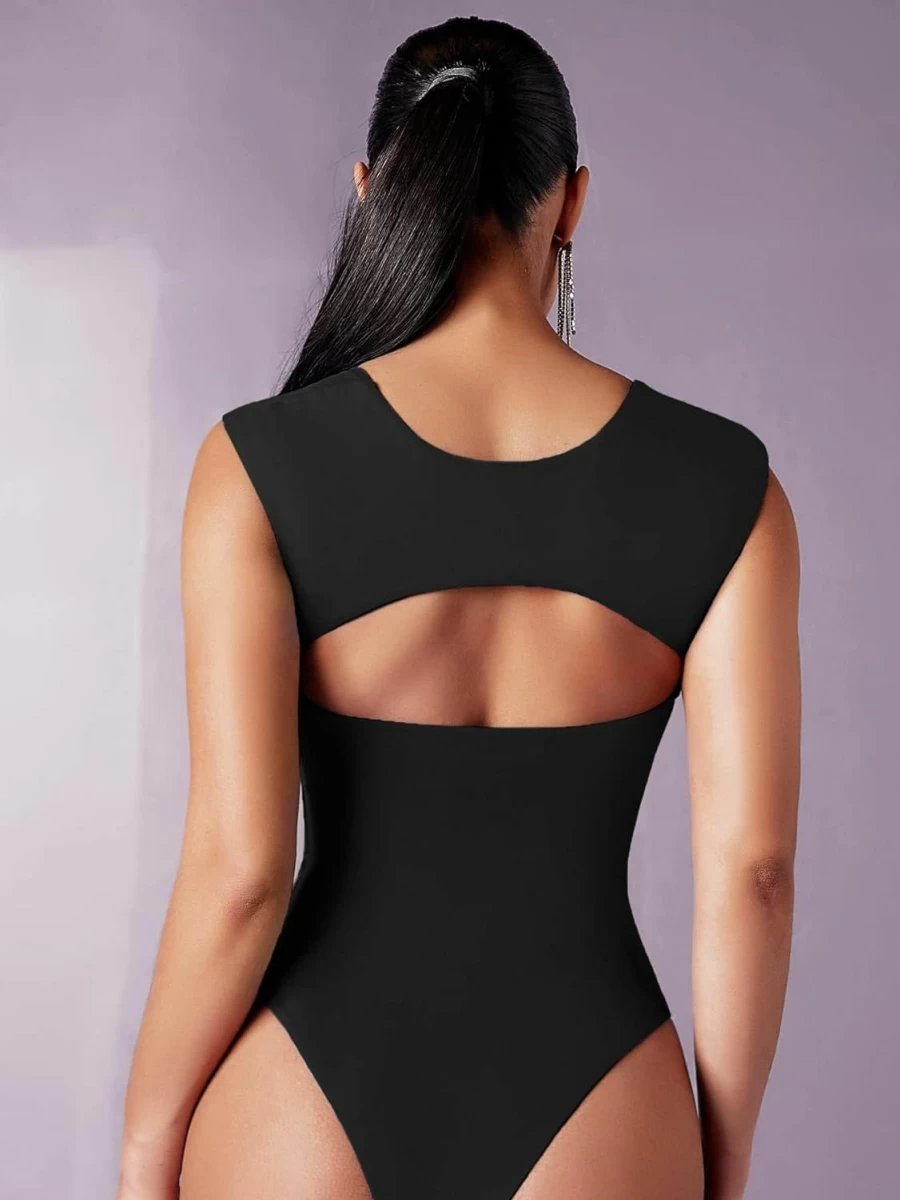 Verdusa Women's Sweetheart Neck Sleeveless Leotard Bodysuit - Backless Cut Out Design Solid Color Tops