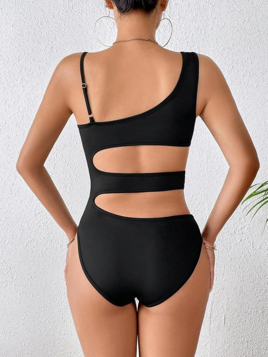 OYOANGLE Women's Slim Fit Solid Casual Cami Top - Cut Out Asymmetrical Neck Sleeveless Bodysuit Shirt