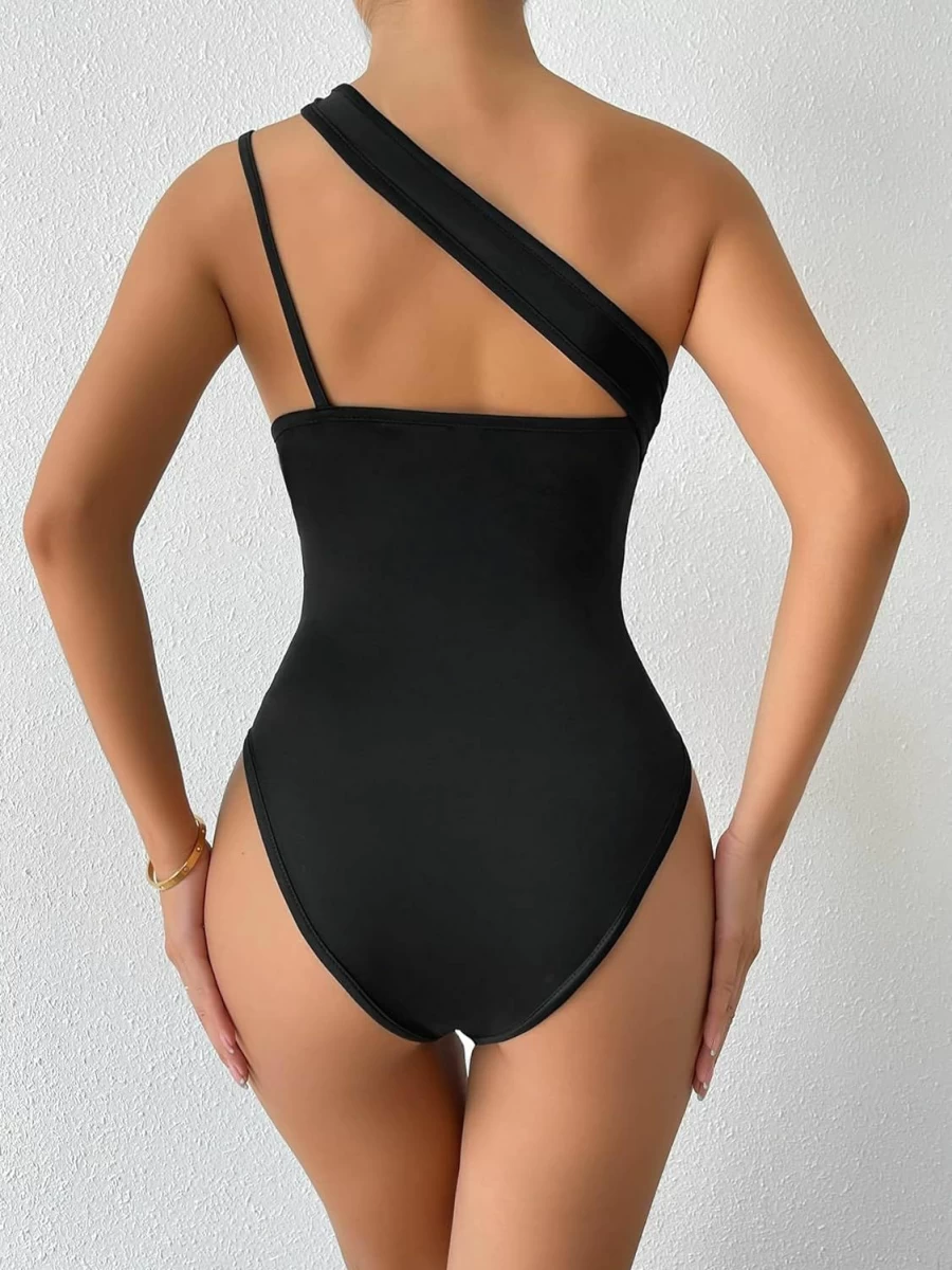 GORGLITTER Women's One Shoulder Sleeveless Solid Bodysuit Jumpsuit | Cut Out Leotard for Women